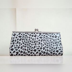 Leopard Print Clutch Bag Silver Tone Clasp